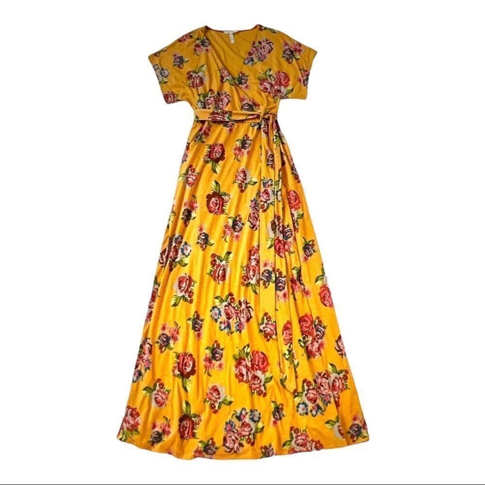 MATILDA JANE Women’s Alana Floral Print Tie Waist Wrap Maxi Dress Yellow Small